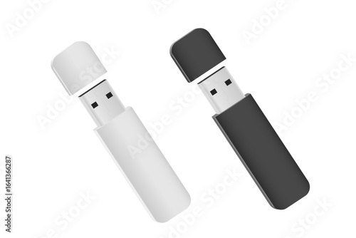 Realistic vector flash drive white and black. Simple flash drive design, backup storage technology.