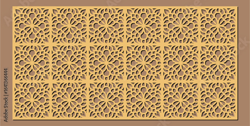 Laser cut decorative panel template with intricate repeating floral geometric pattern for screen or divider vector