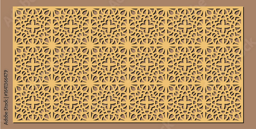 Decorative laser cut wooden panel with intricate geometric arabesque pattern for screen or wall art vector