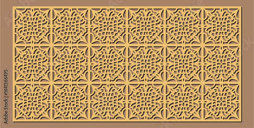 Seamless pattern of intricate geometric lattice design for laser cutting or decorative panel in warm beige tone vector