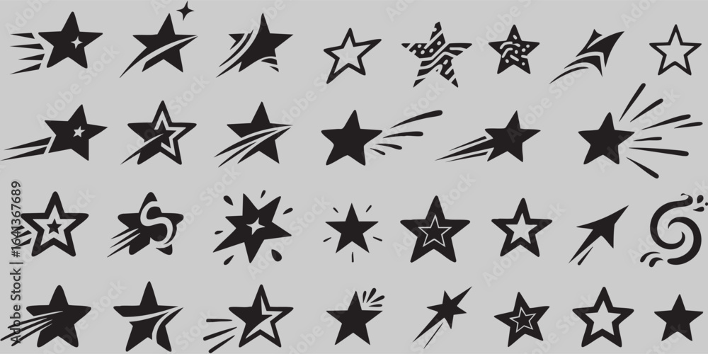 Naklejka premium Collection of Black Star Icons and Symbols for Design