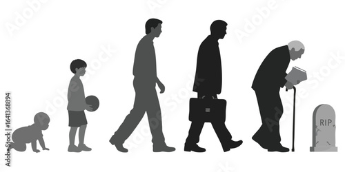 Stages of Life Silhouette Illustration from Baby to Elderly