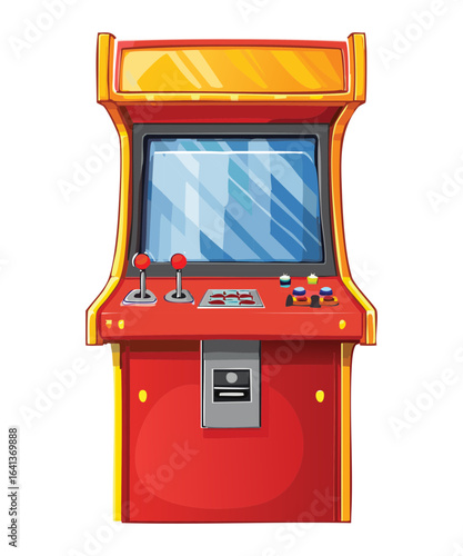 Illustration of a classic retro arcade cabinet, a vintage gaming machine