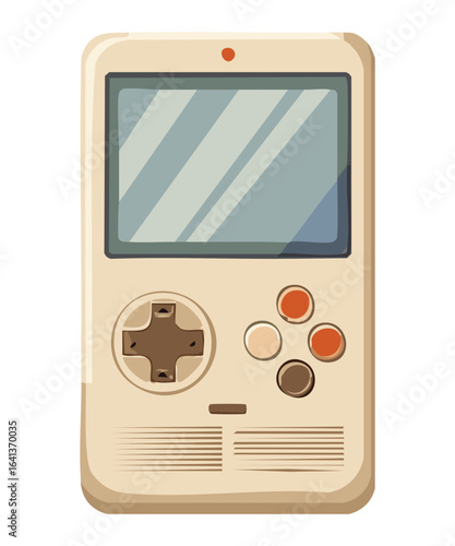  Illustration of a classic handheld video game console with a retro beige design