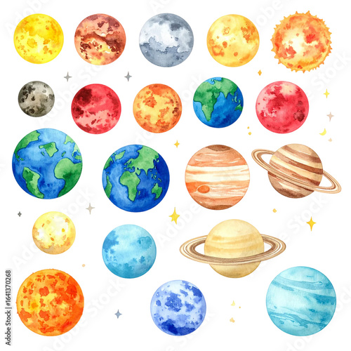 Wallpaper Mural Watercolor vector illustration planet galaxy universe solar system stars set clipart sketch Mercury Venus Earth Mars Jupiter Saturn Uranus Neptune isolated on white and transparent background Torontodigital.ca