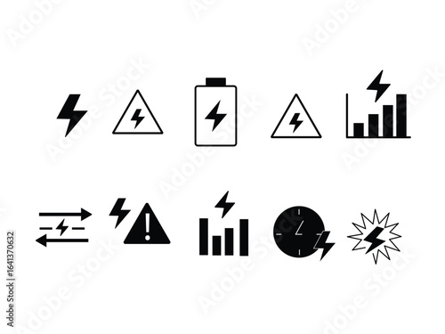Electric Power and Energy Icon Set in Black Vector Style