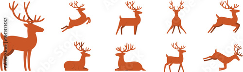 Deer silhouette vector set, wild animal illustration, stag in motion, reindeer collection, forest creature icon, woodland wildlife design