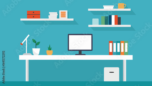 compact home office floating shelves white minimal