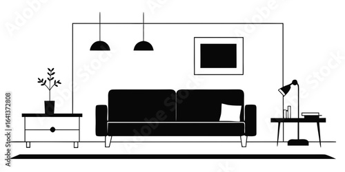 minimalist black white office lounge