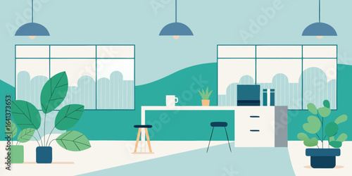 scandinavian office light floors greenery natural