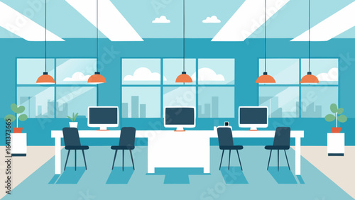 scandinavian style open office white desks bright
