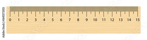 Realistic wooden ruler 15 centimeters