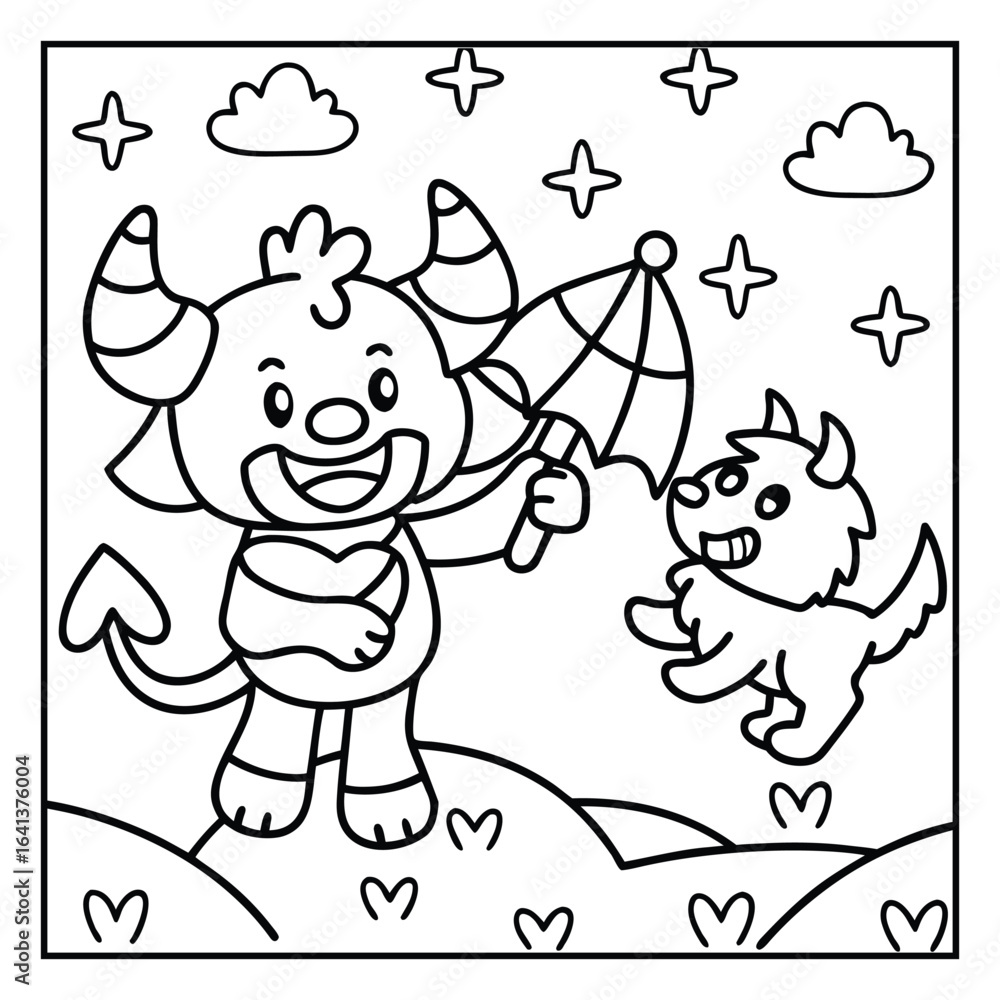 Obraz premium Halloween Vibes Coloring Page – Spooky and Cute Halloween-Themed Printable for Adults and Kids, Haunted House, Pumpkins, Ghosts, and Bats Line Art