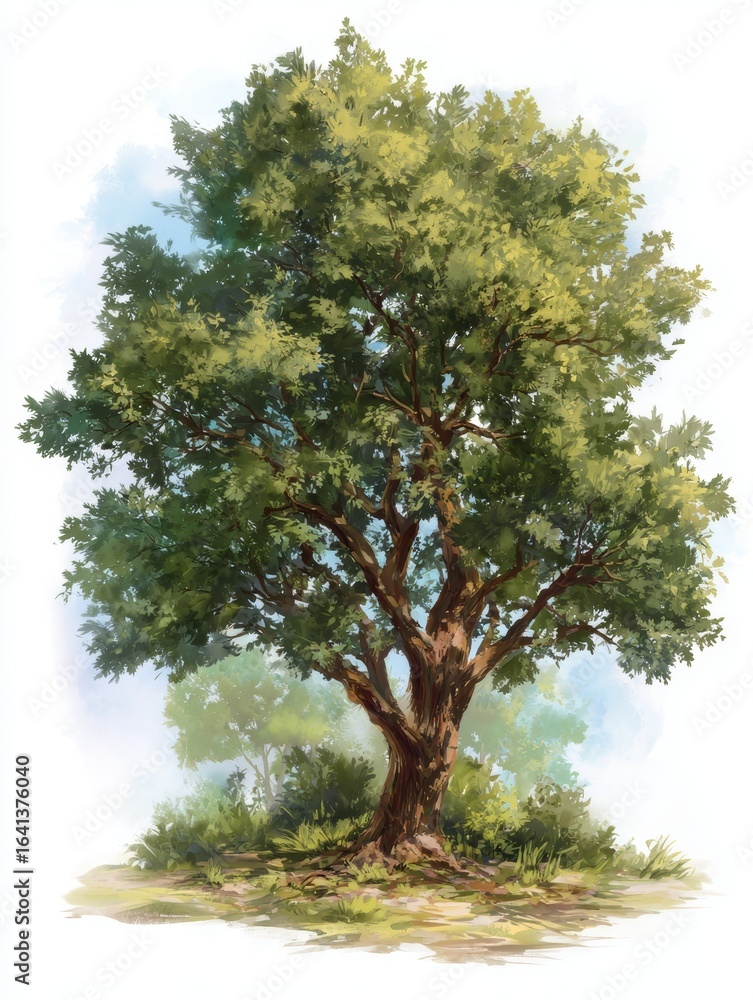 Fototapeta premium Lush mature green tree standing alone on clean white background