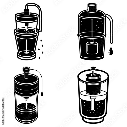 Illustrations of various coffee brewing methods showing different extraction techniques and equipment types