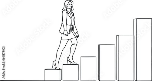 Vector cartoon illustration of a successful business woman drawing a graph of success on a whiteboard