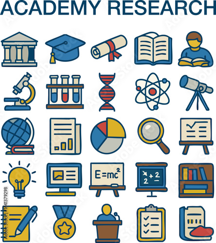 Education and Science Icon Set – Flat Style Vector Illustration