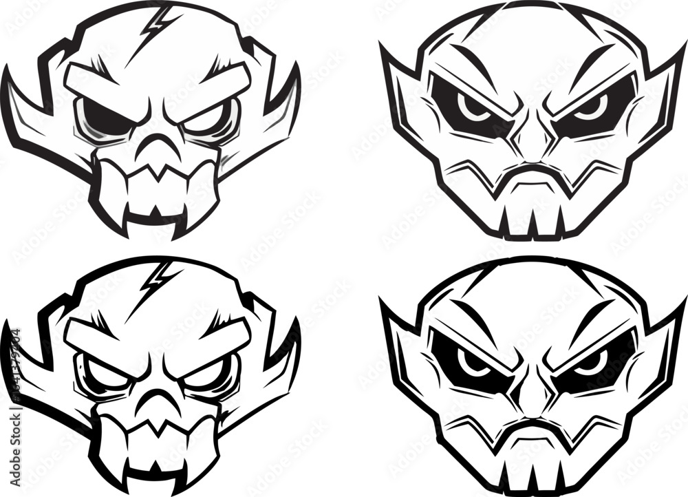 Obraz premium Expressive Cartoon Skulls Collection with Bold Edges
