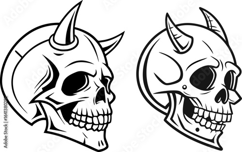 Two Identical Stylized Skull Logos in Black and White