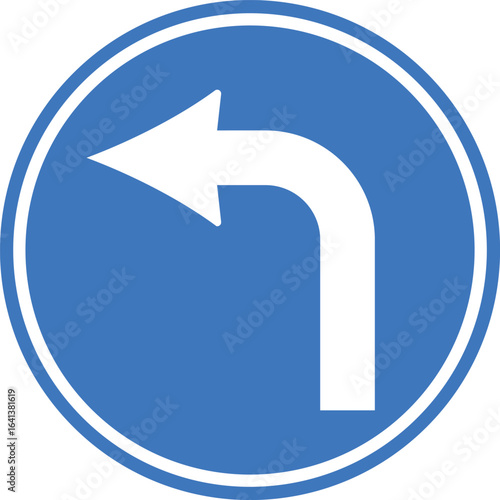 mandatory left turn ahead road sign isolated on white background traffic safety symbol vector illustration