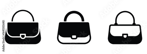 Vector art of three stylish handbags isolated on white background, showcasing different designs and shapes, perfect for fashion accessory illustrations and graphic design projects, representing elegan