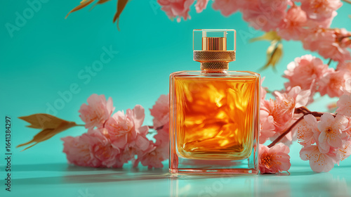 Spa still life with essential oils bottles and flowers