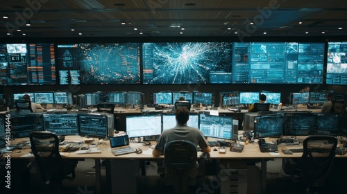 Wallpaper Mural Technical control room with many screens Torontodigital.ca