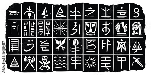 Ancient chinese oracle bone script characters arranged in a grid pattern