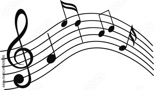 Realistic music notes illustration with elegant curves. Detailed music notes artwork for creative projects. Lifelike music notes drawing with smooth flow. High quality music notes design for artistic