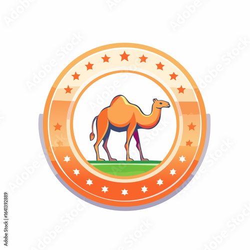 Iconic camel emblem design within a decorative circle border of stars illustration