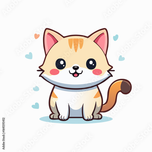 Adorable cartoon kitty with big eyes surrounded by hearts creating a joyful illustration