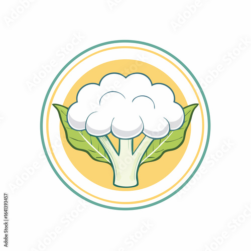 Stylized Cauliflower Illustration in Circular Frame Promoting Healthy Eating Habits