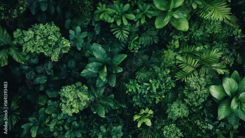 Lush green foliage wall background