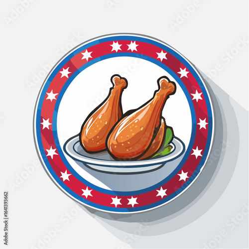 American themed fried chicken drumsticks illustration with stars and stripes design