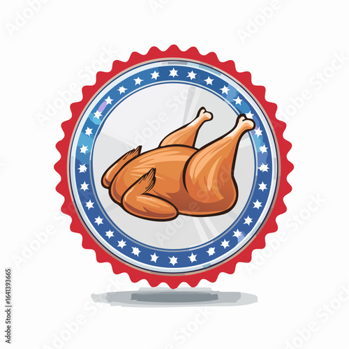 Roasted chicken illustration with patriotic design frame enhancing holiday meal appeal