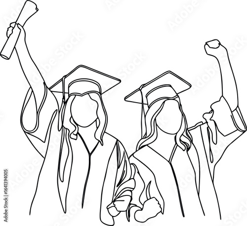   single one line drawing two best friends celebration eps on white background