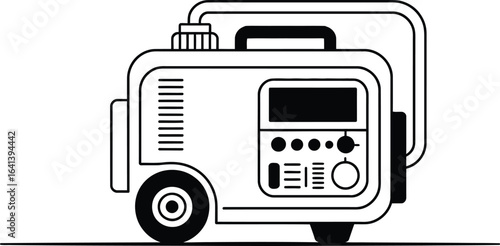 Portable generator with wheels and control panel illustration