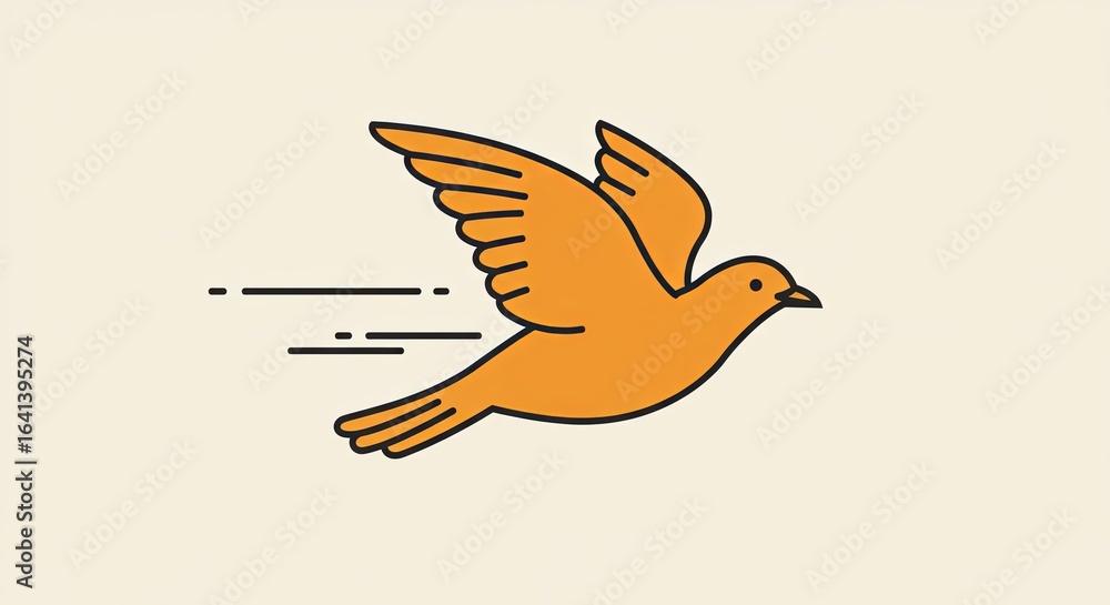 Fototapeta premium Minimal orange bird flying line illustration