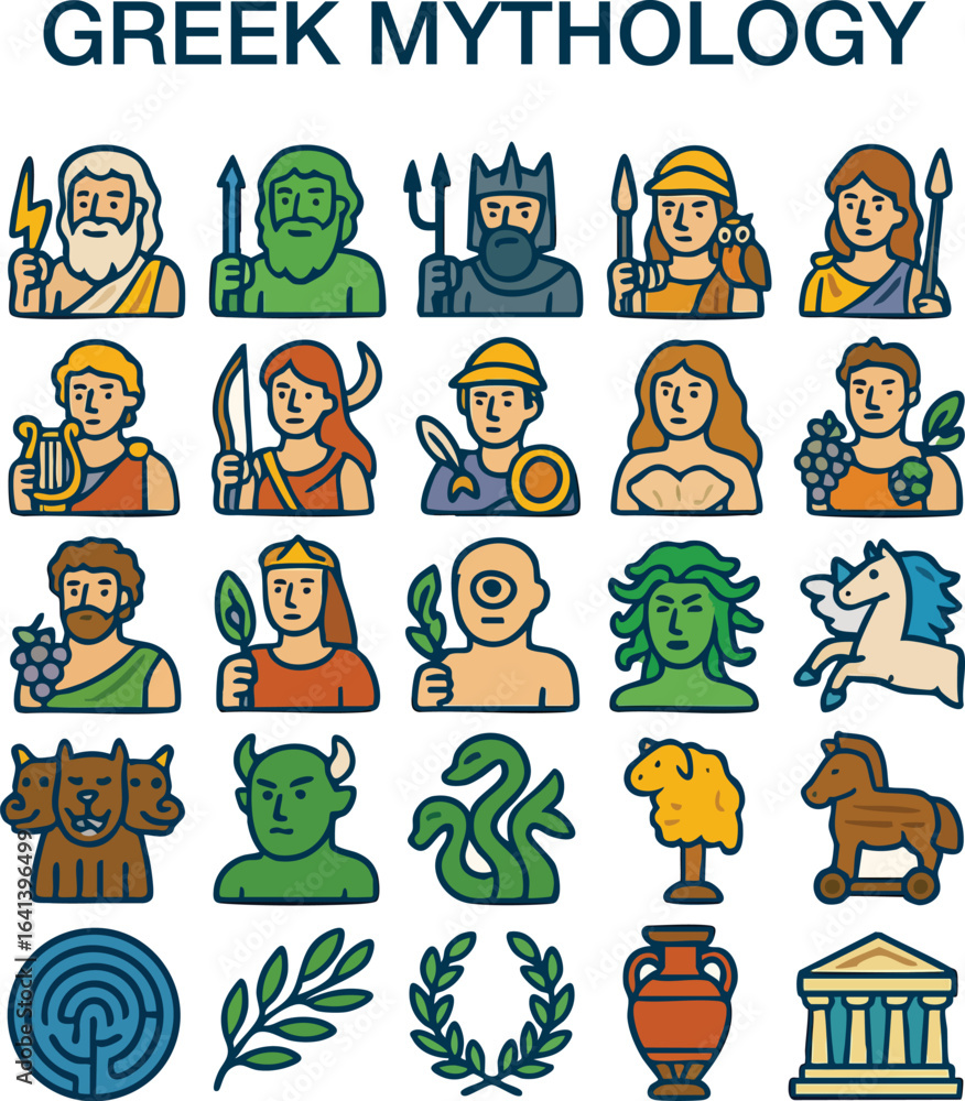 Fototapeta premium Greek Mythology Icons – Gods, Heroes, and Legendary Creatures
