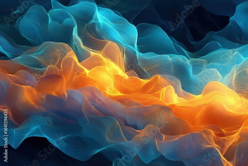 Abstract background with flowing lines of blue and orange colors. Great for digital design, presentations, or as a background image.