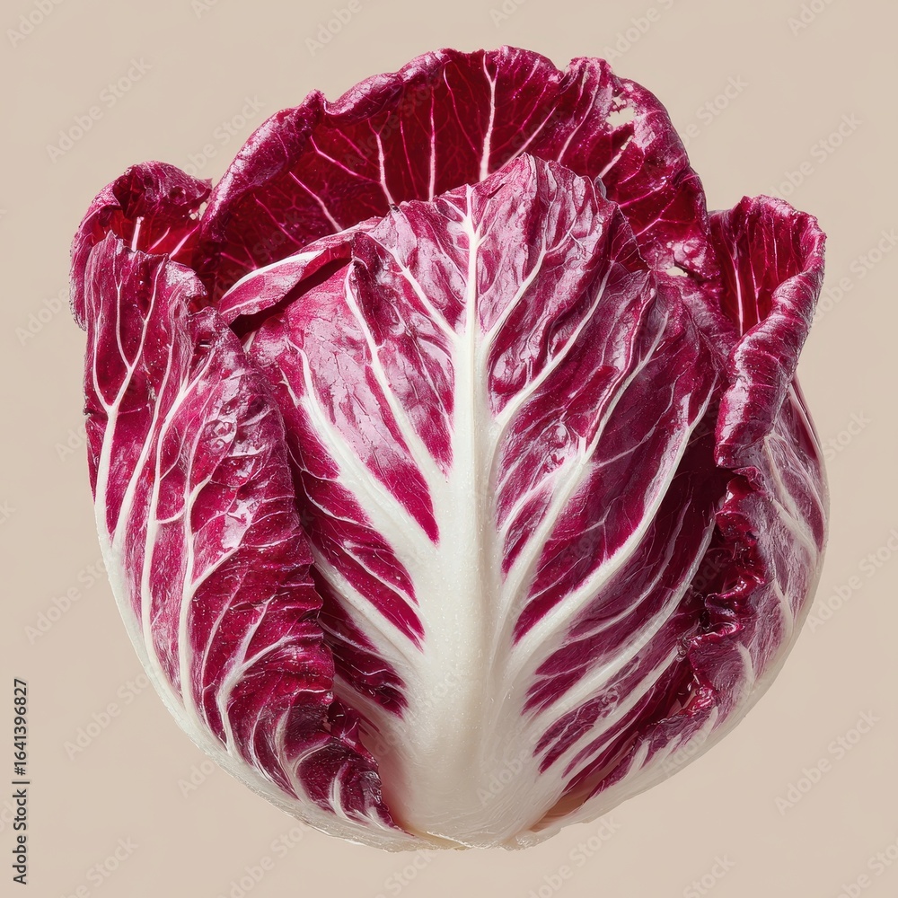 Obraz premium Radicchio Head Close-up Isolated for Food Prep & Salad Ingredient on Neutral Back
