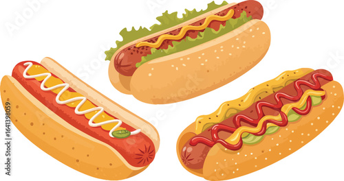 Set of Hot dog illustration vector design, Hot logo and icon design, Hot dog vector design