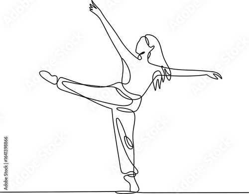 Elegant ballet dancer performing a graceful pose in line art style