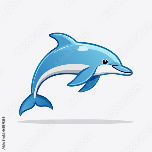Adorable Blue Dolphin Illustration on White Background Capturing Ocean's Playful Spirit
