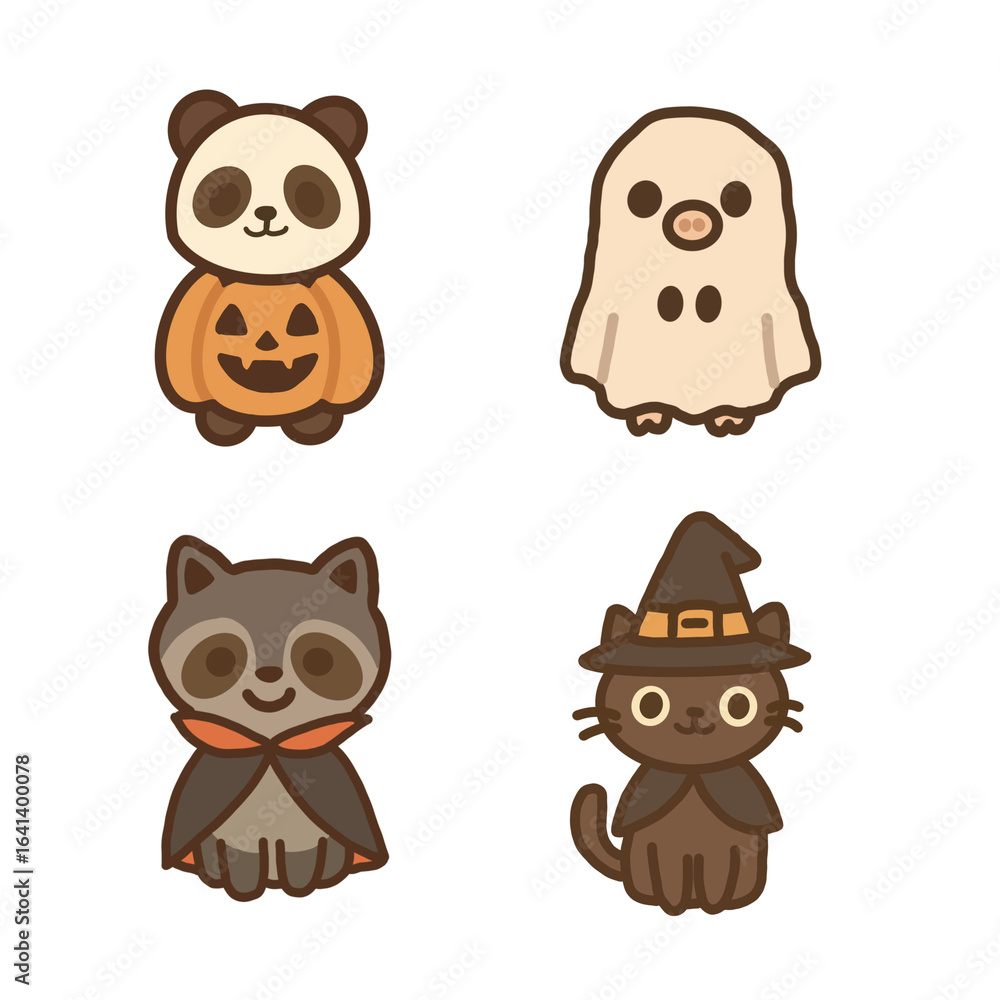 Fototapeta premium Set of kawaii animals in Halloween dress up