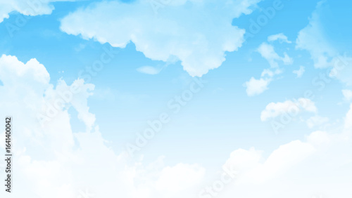 Beautiful universally cloudscape background. Blue sky with white soft clouds. Summer background. Clearing day and good weather in the morning. Vector art