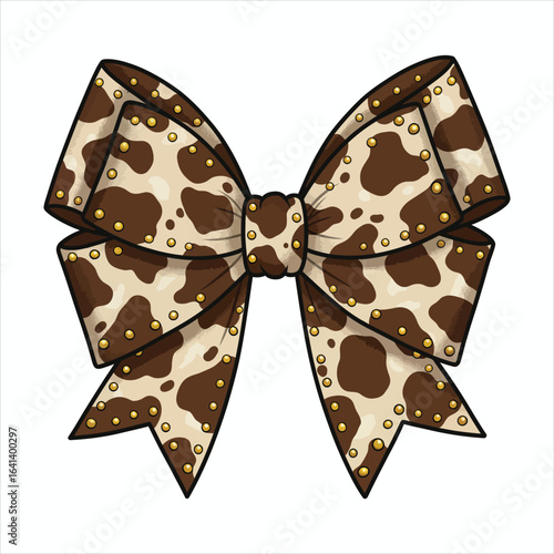 Cow Print Bow with Gold Studs Illustration