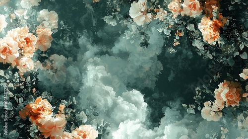 Abstract Floral Art in Soft Pastels – Delicate Petals with Peach, Mint & Sky Blue, Hyperdetailed Nature Pattern
