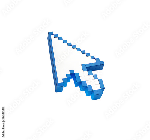 3D Render of Pixelated White Computer Arrow Cursor with Sharp Edges and Modern Clean Design