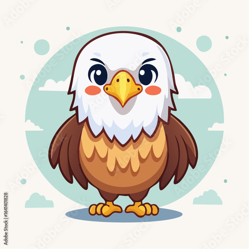 Adorable cartoon eagle with big eyes and soft pastel colors, perfect for children